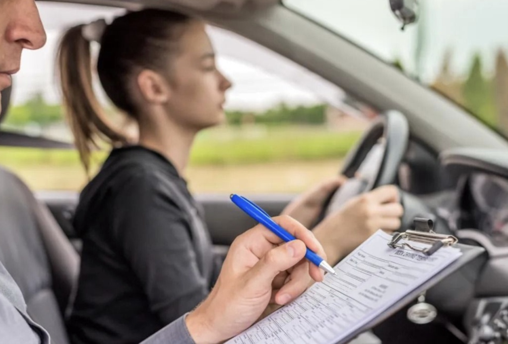 Professional driving instructor and student in a dual-controlled car preparing for the driving test in Tallaght.