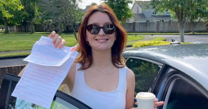 Student practicing test routes during a structured pre-test driving lesson in Tallaght